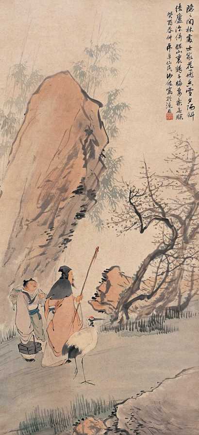 沙佐 癸酉（1933年）作 梅妻鹤子图 立轴